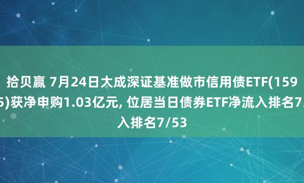 拾贝赢 7月24日大成深证基准做市信用债ETF(159395)获净申购1.03亿元, 位居当日债券ETF净流入排名7/53